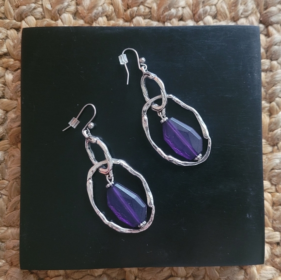 Chico's purple and clear caged beaded silver toned necklace & earring set - Picture 2 of 6